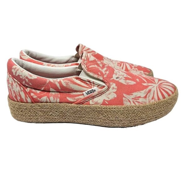 Vans Tropical Floral Platform Espadrilles Shoes Deep Sea Coral Size W9.5 M8 - Picture 2 of 10